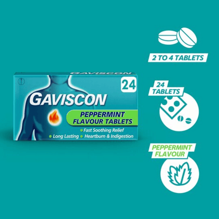 Gaviscon Peppermint Tablets 24's- Lillys Pharmacy and Health Store