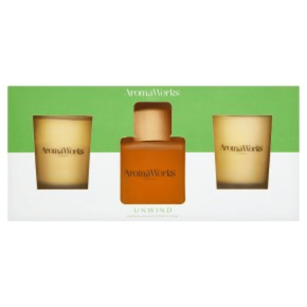 Aromaworks UNWIND Gift Set( Basil & Orange) 2x10cl Candle &100ml Reed Diffuser- Lillys Pharmacy and Health Store