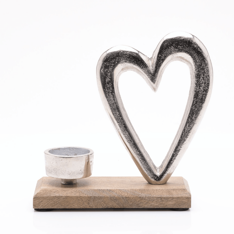 Metal Heart & Wood Tea Light Holder 16cm- Lillys Pharmacy and Health Store