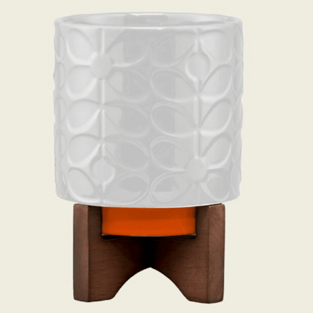 Orla Kiely Ceramic Plant Pot On Wooden Stand - 60'S Stem Cream- Lillys Pharmacy and Health Store