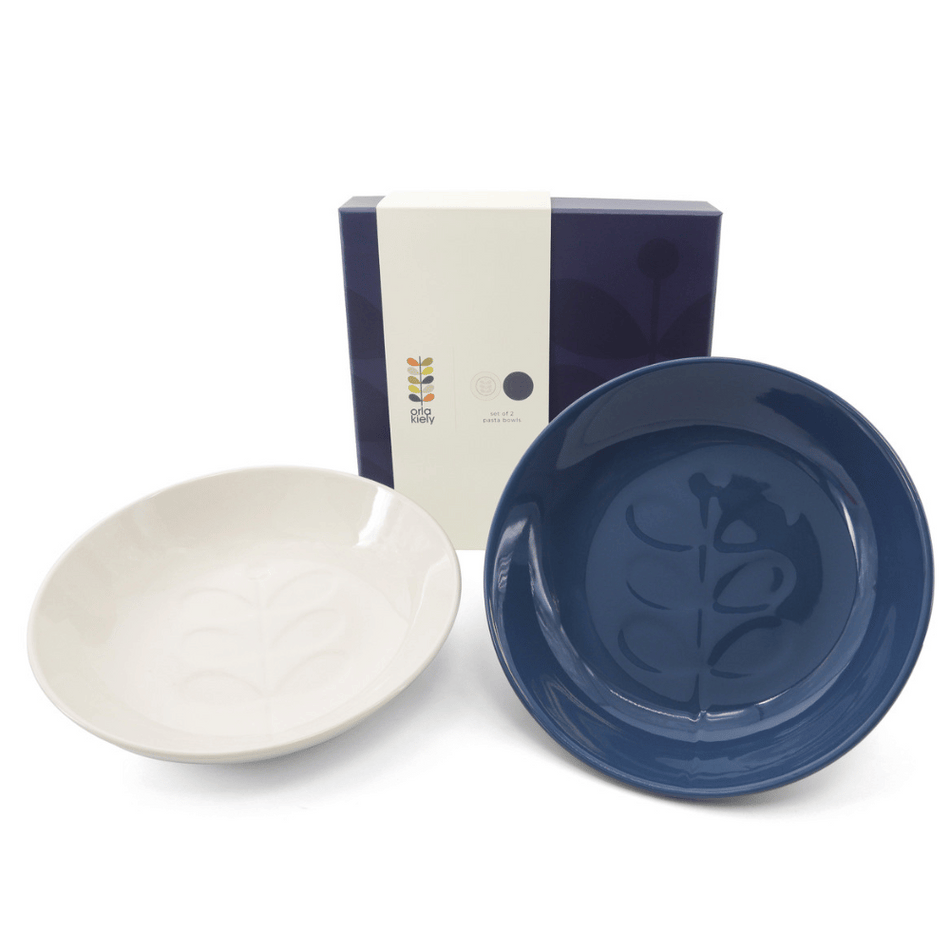 Orla Kiely S/2 Debossed Pasta Bowls - Navy & Cream (210Mm)- Lillys Pharmacy and Health Store