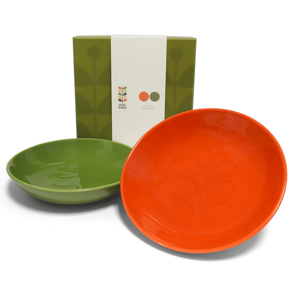 Orla Kiely S/2 Debossed Pasta Bowls - Olive & Persimmon (210Mm)- Lillys Pharmacy and Health Store
