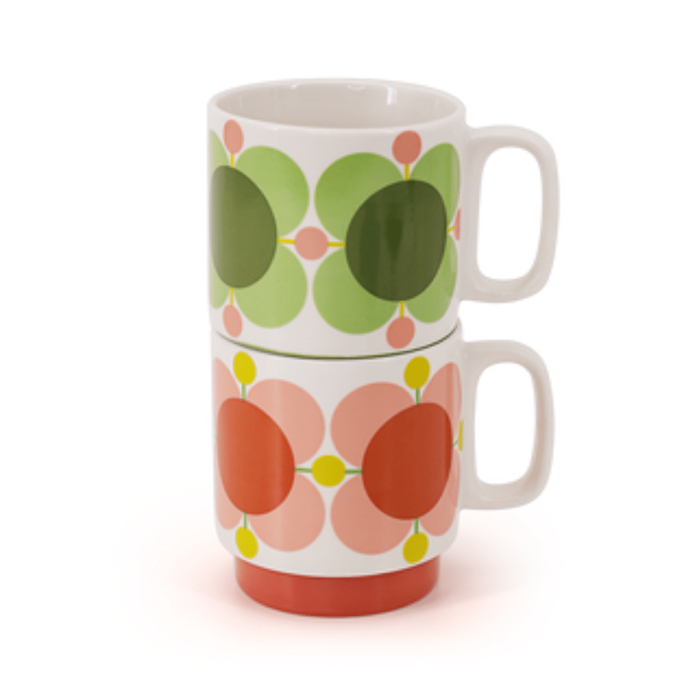 Orla Kiely Set 2 Mugs - Atomic Flower Bubblegum/ Basil- Lillys Pharmacy and Health Store
