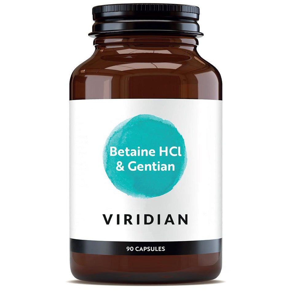 Viridian Betaine HCl 650mg with Gentian 90 Veg Caps- Lillys Pharmacy and Health Store