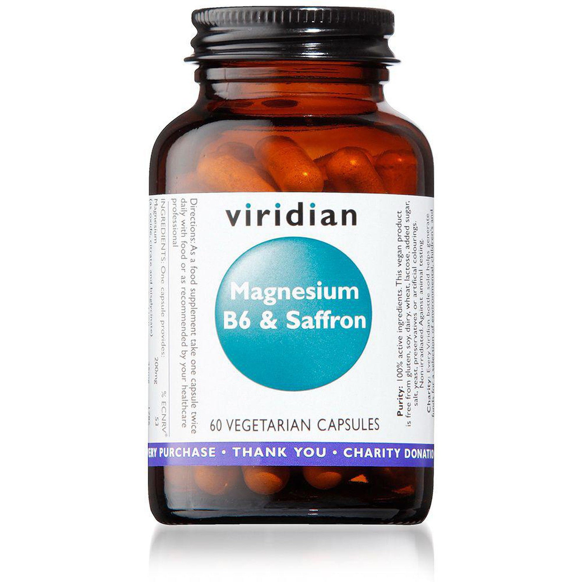 Viridian Magnesium (200mg) B6 (25mg) & Saffron (15mg) 60 Veg Caps- Lillys Pharmacy and Health Store