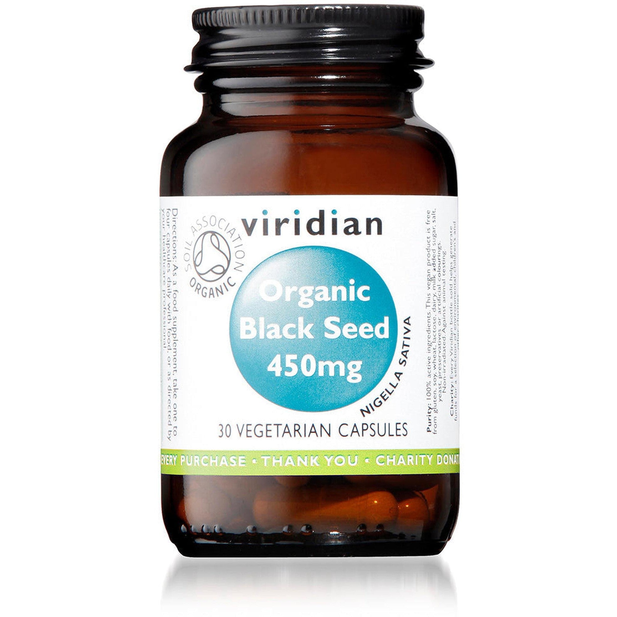 Viridian Organic Black Seed 450mg 30 Veg Caps- Lillys Pharmacy and Health Store