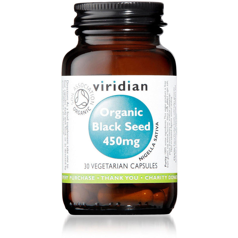 Viridian Organic Black Seed 450mg 30 Veg Caps- Lillys Pharmacy and Health Store