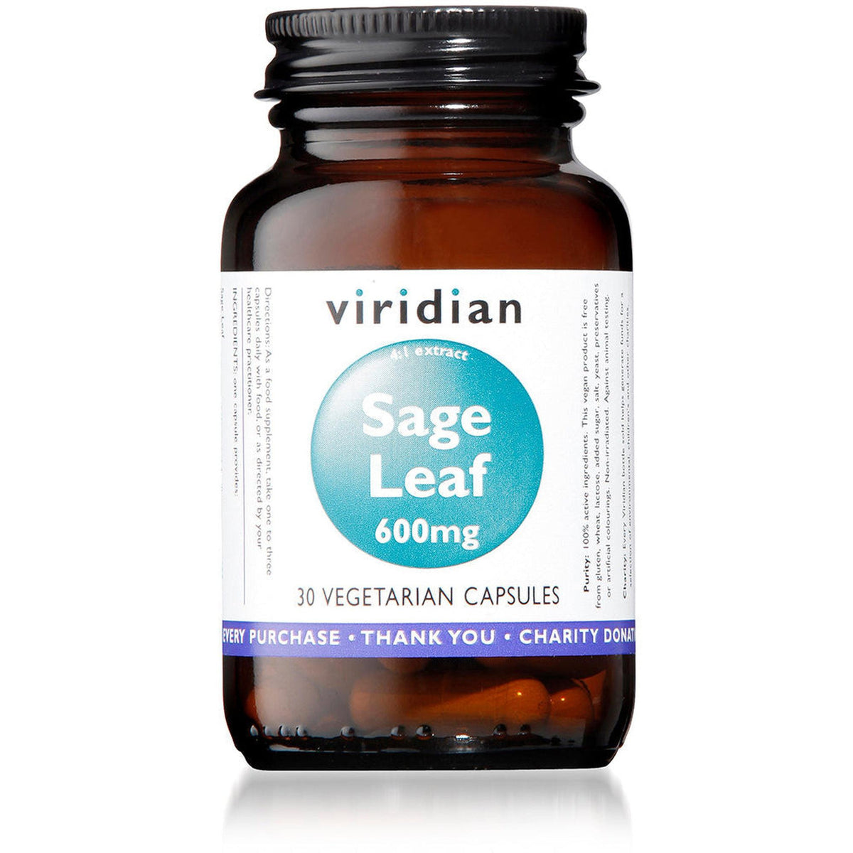 Viridian Sage Leaf Extract 600mg 30 Veg Caps- Lillys Pharmacy and Health Store